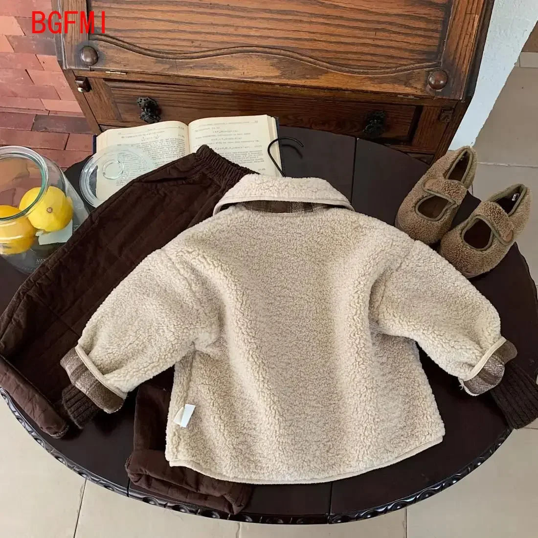 High-quality Boys Velvet Thick Wool Single Breasted Coat 2025 Autumn/Winter New Warm Lamb Wool Top Baby Winter Girls Collar Coat