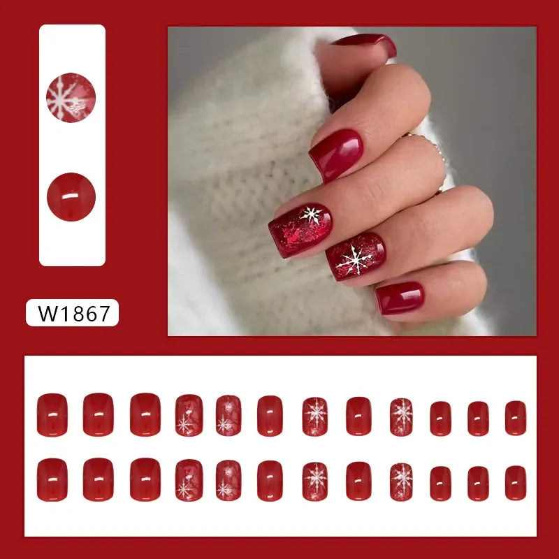 Platinum Maple Leaf Fake Nail with Jelly sticker Press on False Nails Wearable Round Head Oval Full Cover Nail Tips