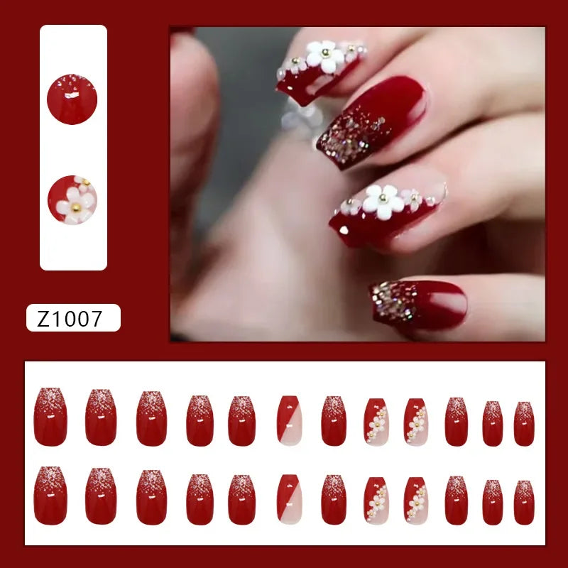 Platinum Maple Leaf Fake Nail with Jelly sticker Press on False Nails Wearable Round Head Oval Full Cover Nail Tips