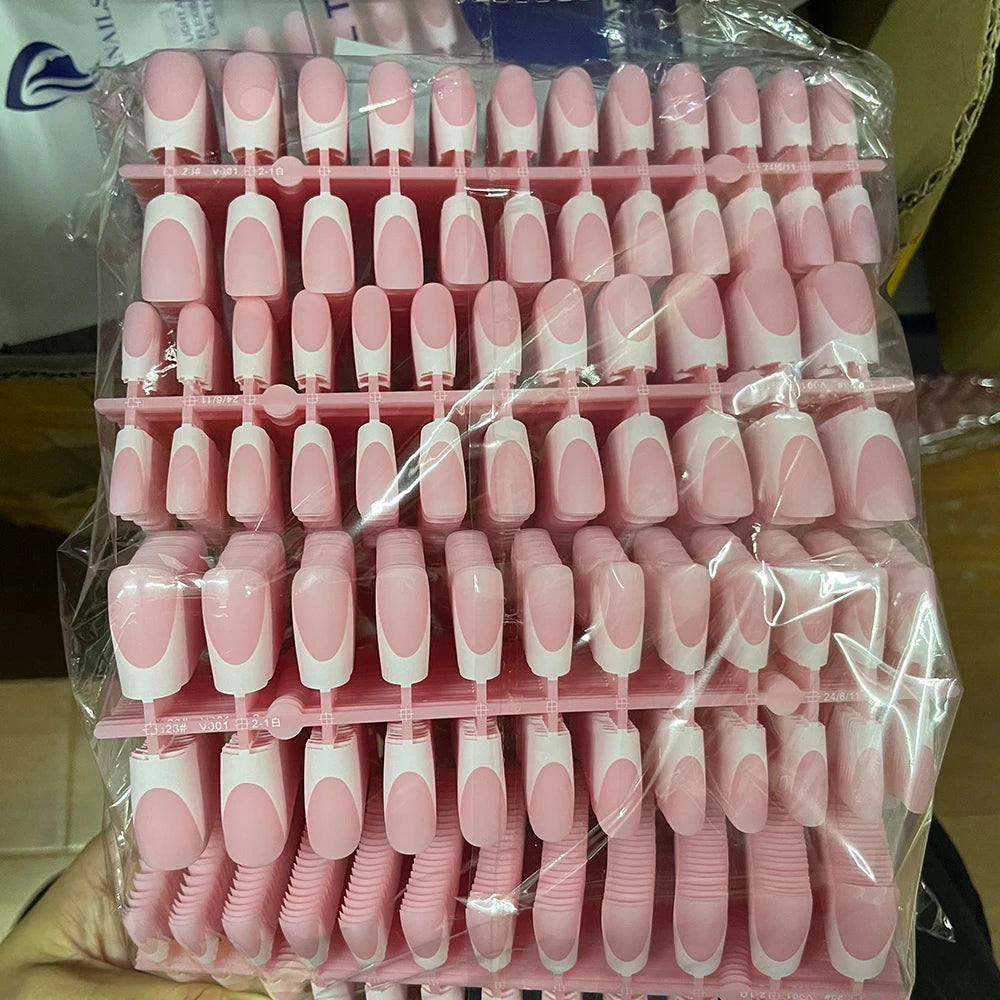 120Pcs Medium Long Square Acrylic French Fake Nails Full Cover Wearable French Press on Nails for Women Mixed Size False Nails