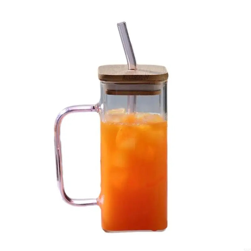 A52C Square Drinking Cup Creative Cocktails Glasses Colorful Handle Glass Cup for Coffee Milk Juice Heat Resistants Drinkware