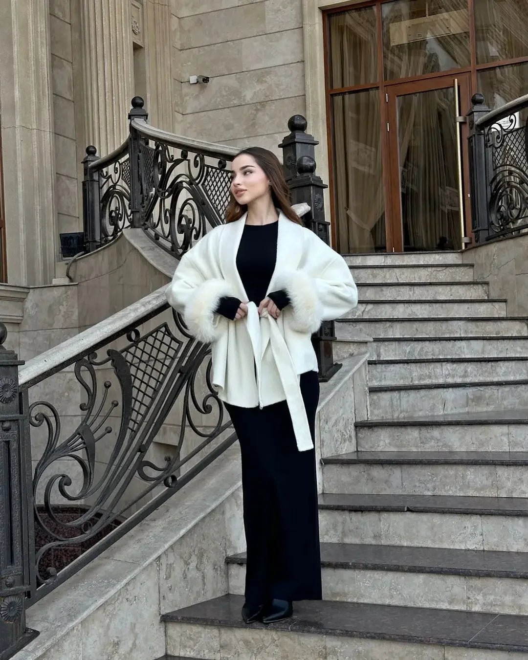 Women's Casual Solid Lapel Lace Up Woolen Coats Fashionable Single Breasted Pocket Loose Outwear 2025 Ladies High Street Jackets