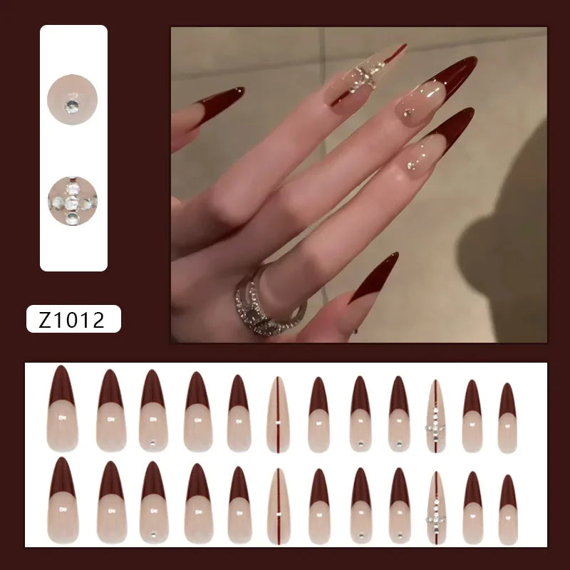 Platinum Maple Leaf Fake Nail with Jelly sticker Press on False Nails Wearable Round Head Oval Full Cover Nail Tips