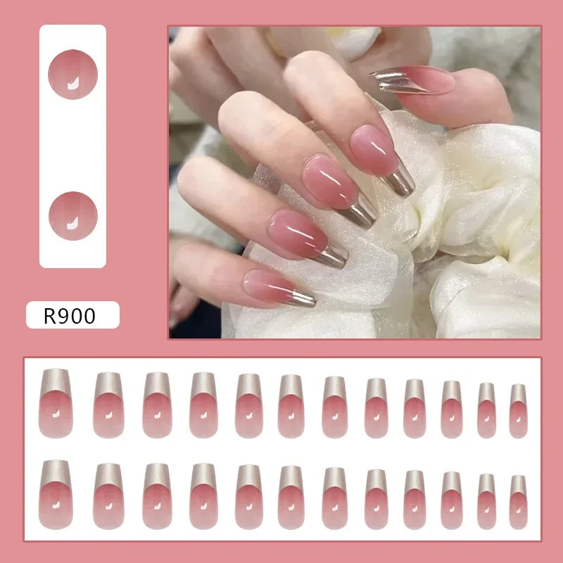 Platinum Maple Leaf Fake Nail with Jelly sticker Press on False Nails Wearable Round Head Oval Full Cover Nail Tips