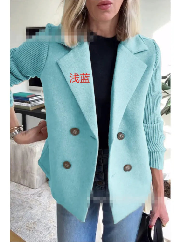 Loungewear Jacket Women Spring Autumn Turn-Down Collar Fashion Solid Patchwork Outerwear Long Sleeve Elegant Coat Streetwear