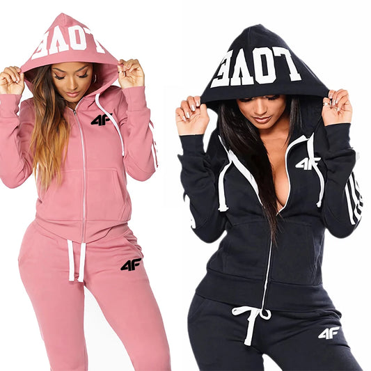 Women's Tracksuit Hooded Sweatshirts Sweatpants All Season Daily Sports Jacket Sportswear Ladies Outdoor Casual Sexy Zip Outfits