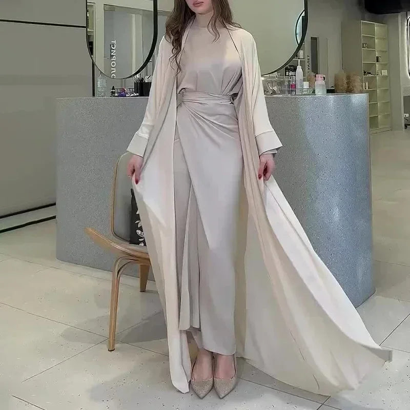 Ramadan Eid Abaya Dress for Women 2 Piece Set Women Dubai Saudi Islam Morocco Kaftan Party Long Robe Open Abayas Vestidos