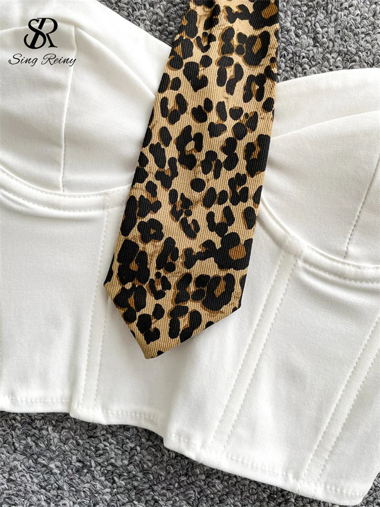 SINGREINY Female Retro Leopard Sensual Tank Tops Fashion Zipper Sheath Tank Top Women Halter Tie Streetwear Vintage Tank Tops