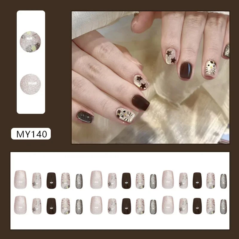 Platinum Maple Leaf Fake Nail with Jelly sticker Press on False Nails Wearable Round Head Oval Full Cover Nail Tips