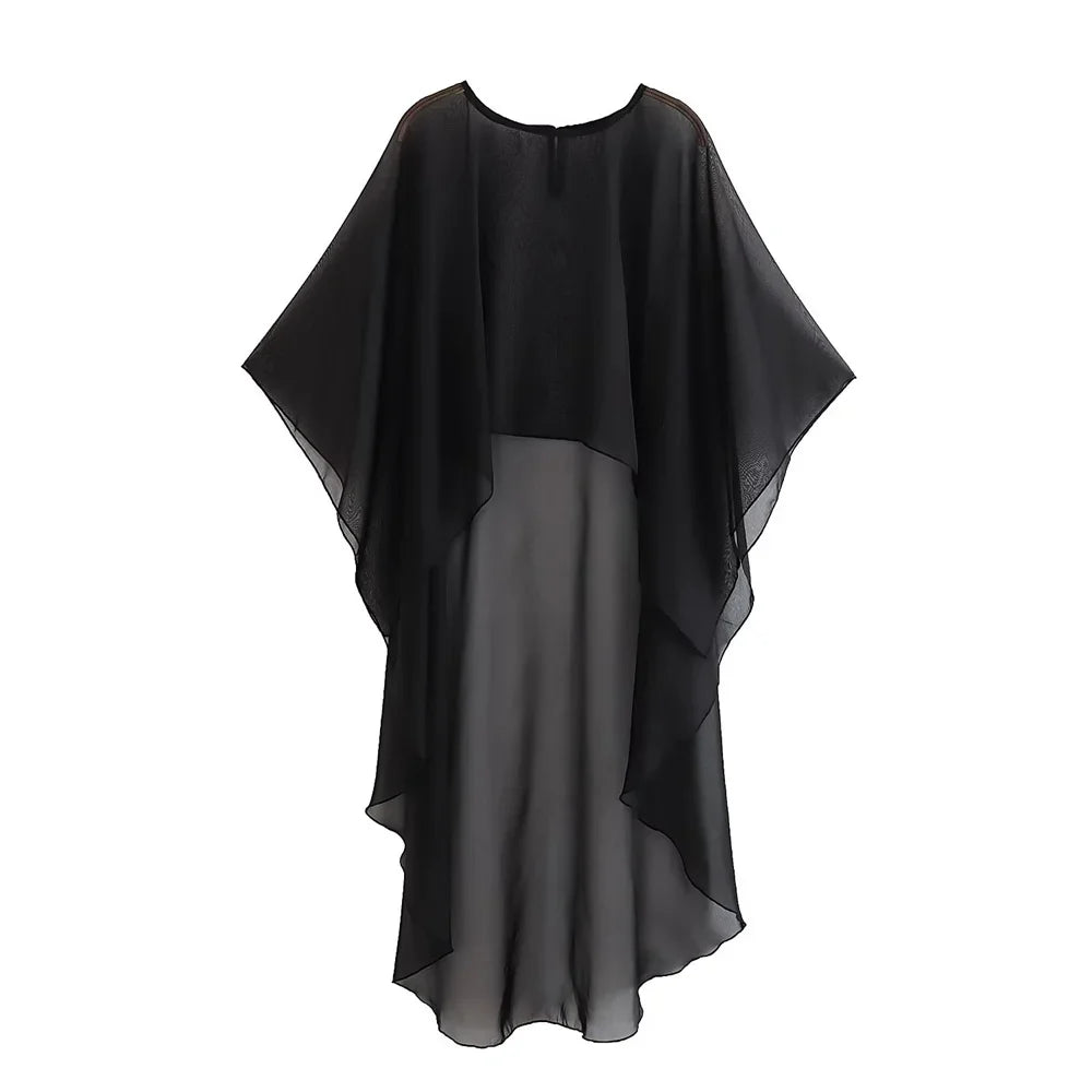 BWQ Summer New Women's Wear with Sunscreen Loose Round Neck Asymmetric Sheer Cloak Coat