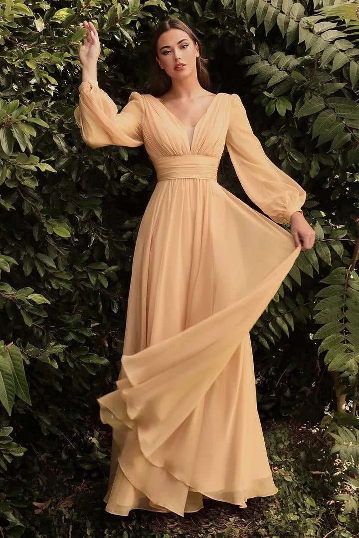 Evening Dress Long-sleeved Chiffon Sexy Temperament Deep V-edge Button Bridesmaid Skirt 2025 Spring And Summer New Fashion High