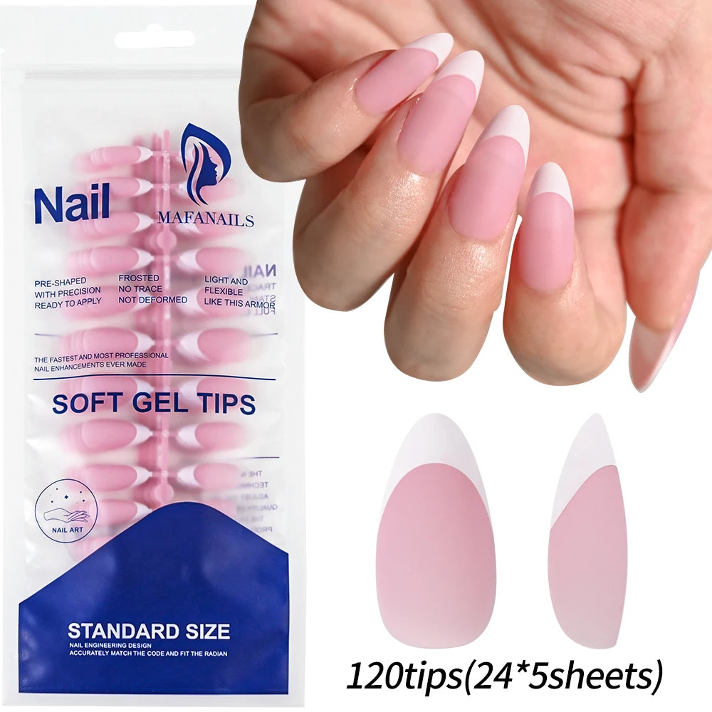 120Pcs Medium Long Square Acrylic French Fake Nails Full Cover Wearable French Press on Nails for Women Mixed Size False Nails