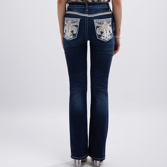 Women Casual Low Rise Jeans European and American Style High Strecth Rhinestone-embellishe Flared Jeans Pants for Tall Women