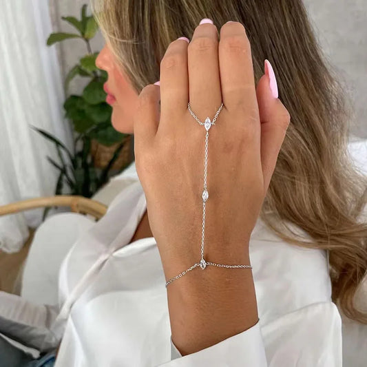 New Bohemia Rhombus Crystal Bracelet Hand Jewelry for Women Simple Thin Chain Finger Bracelet Jewelry Accessories Gift