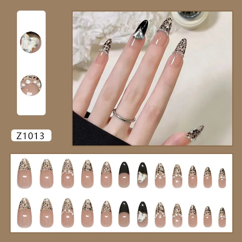 Platinum Maple Leaf Fake Nail with Jelly sticker Press on False Nails Wearable Round Head Oval Full Cover Nail Tips
