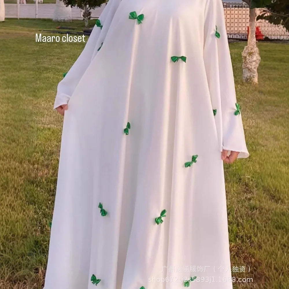 Women's dress Vintage Gentle Style Long Dress Puff Sleeve Women's Skirt Fairy Like Dresses Abaya Large Horn Sleeve Bow RobeDress