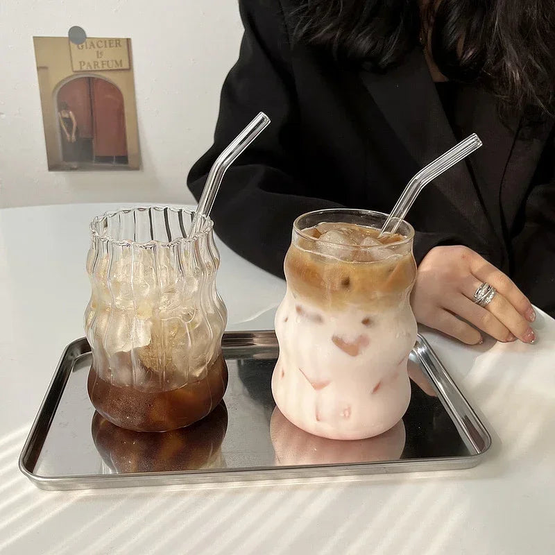 550ml Transparent Bubble Tea Aesthetic Glass Cups With Straws Beer Mugs Strawberry Milk Juice Pitcher Coffee Mug Drinkware Cup