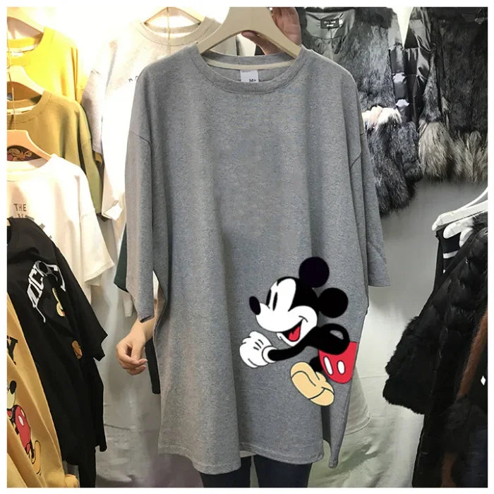 Disney Mickey Mouse T-shirt Summer Cartoon Mid-length Short-sleeved T-shirt Women's New Mickey Loose Large Size Half-sleeve Top