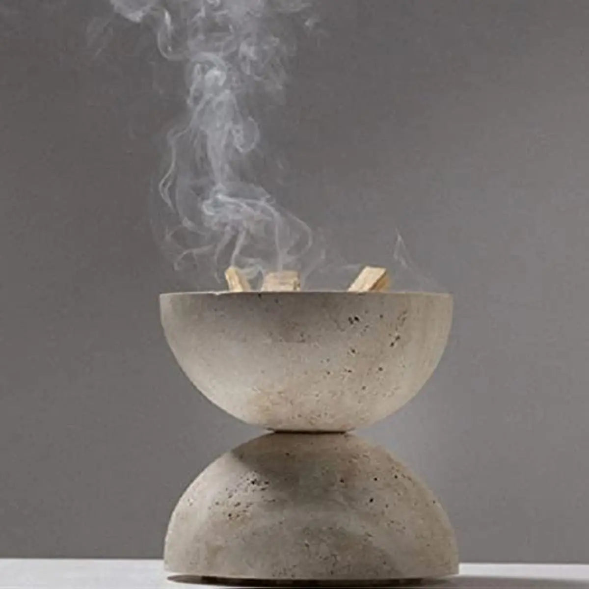 SAIDKOCC Handmade Natural Marble Beige Travertine Stone Round Incense Burner Holder for Room Kitchen Coffee Shop