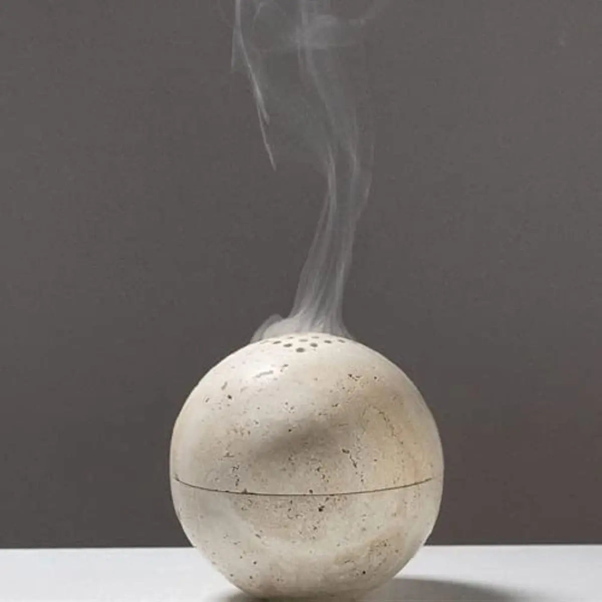 SAIDKOCC Handmade Natural Marble Beige Travertine Stone Round Incense Burner Holder for Room Kitchen Coffee Shop