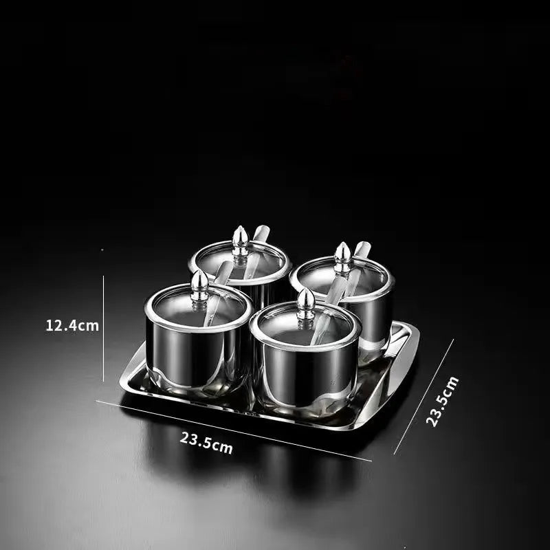 gold golden 304 Seasoning box bottle glass cap with spoon flavoring tank sauce bottle spice jar salt storage box soy sauce dish