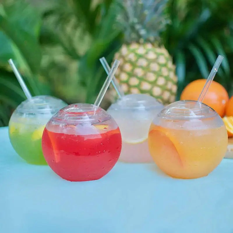 Cocktail Round Ball Cup Straw Transparent Moon Ball Cold Drinking Juice Cups Holiday Beach Cup