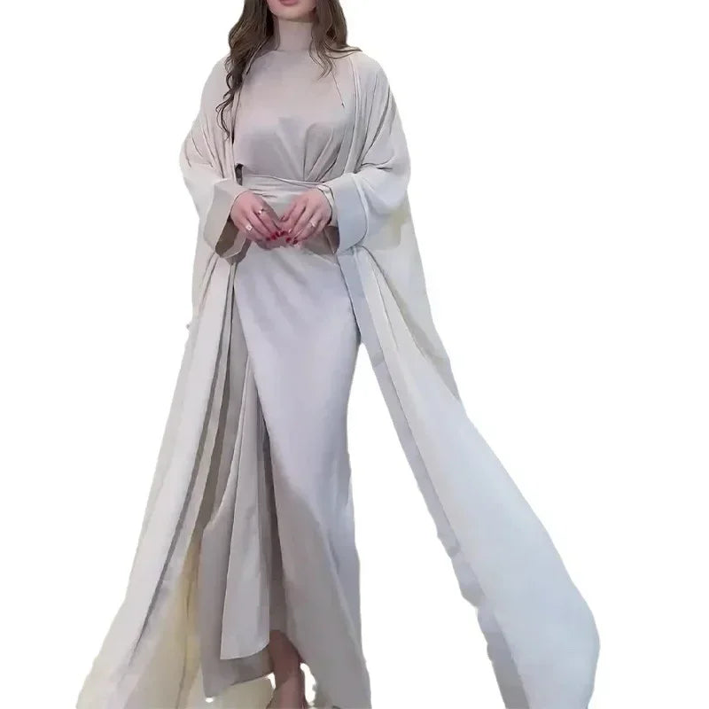 Ramadan Eid Abaya Dress for Women 2 Piece Set Women Dubai Saudi Islam Morocco Kaftan Party Long Robe Open Abayas Vestidos