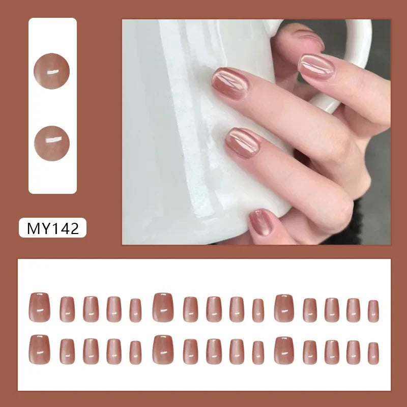 Platinum Maple Leaf Fake Nail with Jelly sticker Press on False Nails Wearable Round Head Oval Full Cover Nail Tips