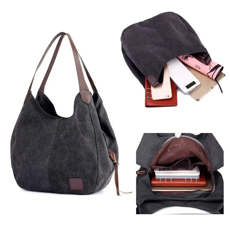 2023 New Large Capacity Multi-pocket Handbag Messenger Bag Simple Shopping Bag Reusable Canvas Bag Casual Daily Use Tote Bag