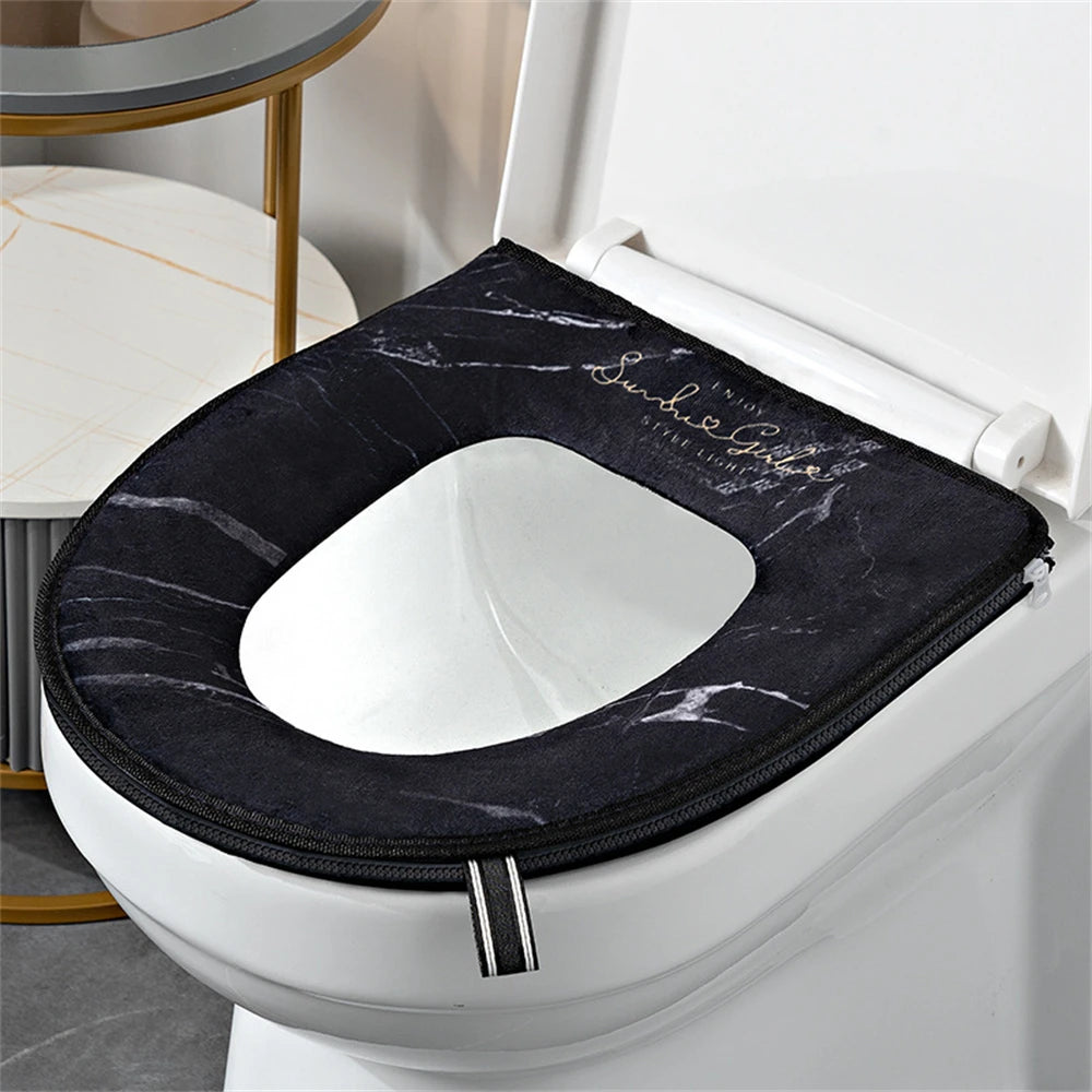 Luxury Waterproof Seat Cover Mat Four Seasonal Universal Household Zip Toilet Cover Thicker Soft with Handle Toilet Pad Circle