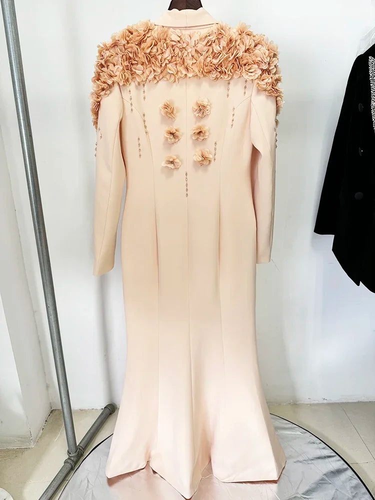 HIGH QUALITY Newest Fashion 2025 Designer Maxi Dresses Women's Long Sleeve Stunning Flowers Appliques Beaded Long Dress