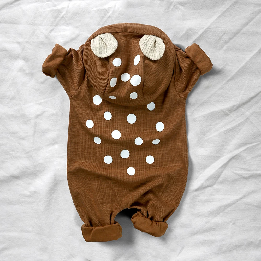 2025 Spring Autumn Cute Baby Romper Soild Cotton Deer Patches Hooded Clothes Newborn Boy Girl Onesie Infant Jumpsuit Outwear