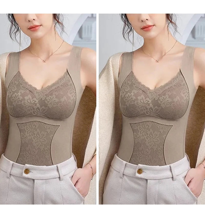 2pcs Woman Thermal Underwear Thermo Lingerie Winter Soft Warm Top Wear Thermo Vest Undershirt Intimate Lace with Bra Padded