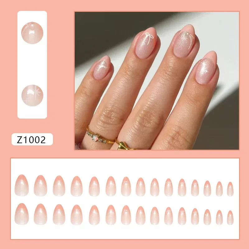 Platinum Maple Leaf Fake Nail with Jelly sticker Press on False Nails Wearable Round Head Oval Full Cover Nail Tips