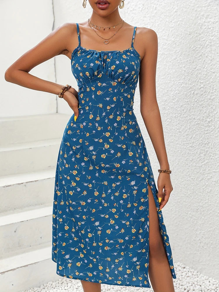 New Summer Women's Fashion Backless MIDI Dress,Sleeveless Dresses,Casual Dresses,Woman's Clothing,Vacation Dress,Floral Dresses