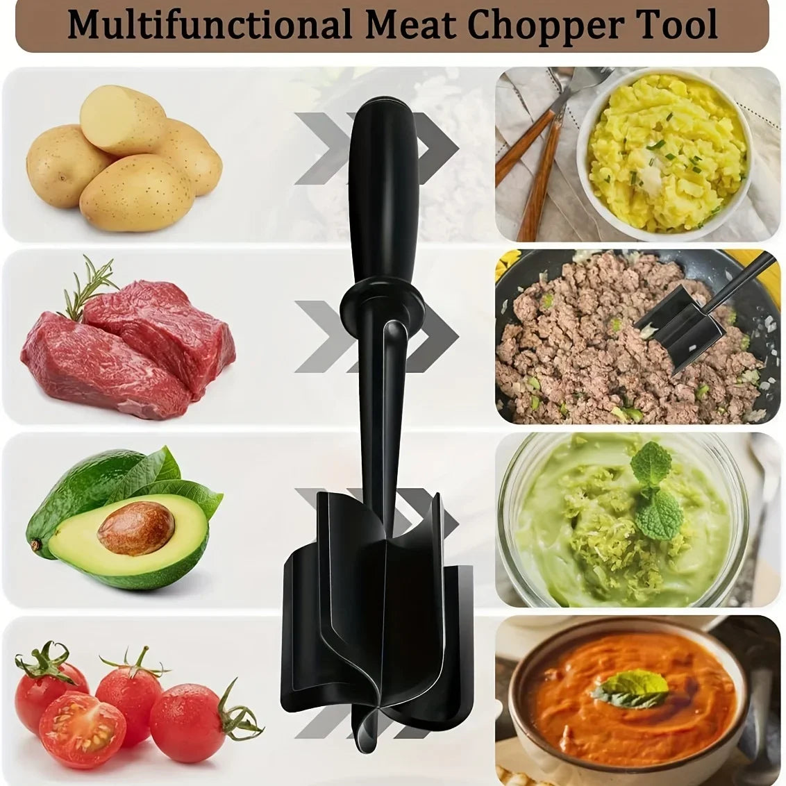 Meat Chopper Kitchen Ground Beef Masher Mixing Grinding and Pounding Spatula Meat Scraper for Mincing Meat Home Gadgets