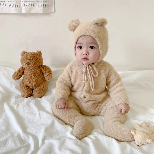 5097 Ins Baby Clothes 2024 Autumn Winter New Baby Boy's Jumpsuit Mink Velvet Cute Bear Baby Girl's One Piece Clothes
