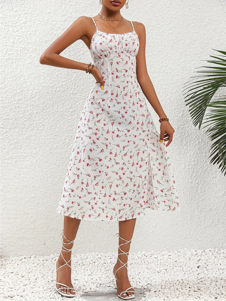 New Summer Women's Fashion Backless MIDI Dress,Sleeveless Dresses,Casual Dresses,Woman's Clothing,Vacation Dress,Floral Dresses