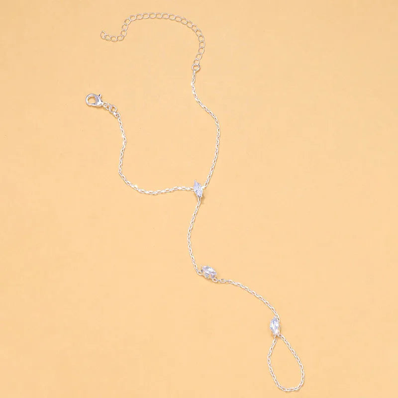 New Bohemia Rhombus Crystal Bracelet Hand Jewelry for Women Simple Thin Chain Finger Bracelet Jewelry Accessories Gift