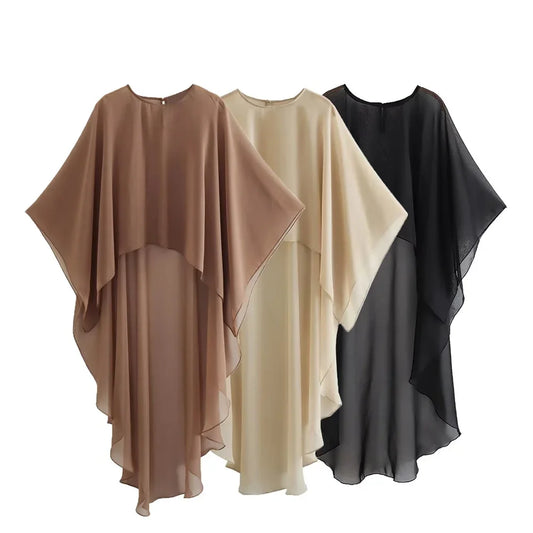 BWQ Summer New Women's Wear with Sunscreen Loose Round Neck Asymmetric Sheer Cloak Coat