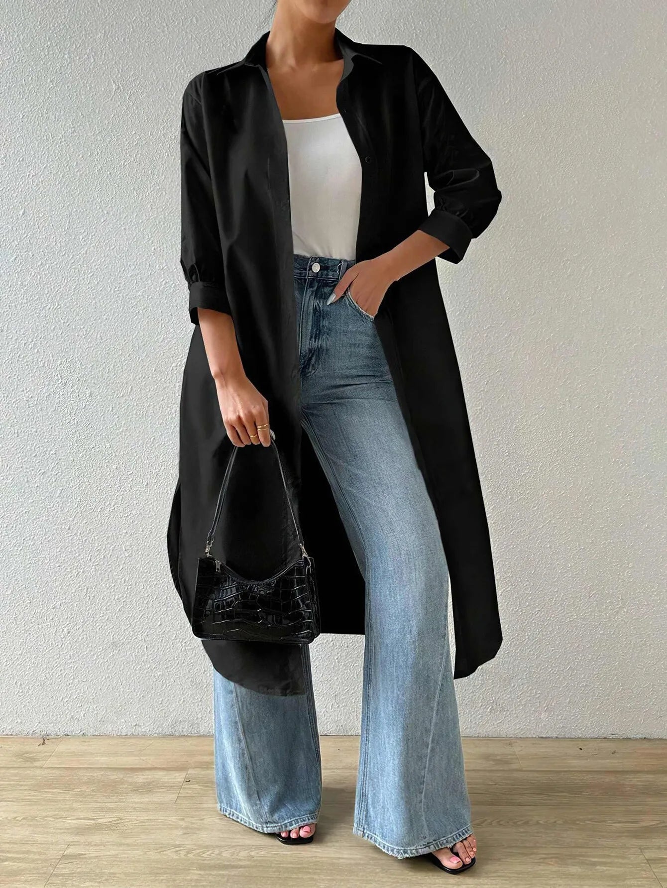 Women Turn Down Collar OL Business Maxi Shirts Tops Spring Autumn Female Simple Solid Color Button Loose Blouse Long Shirt Blusa