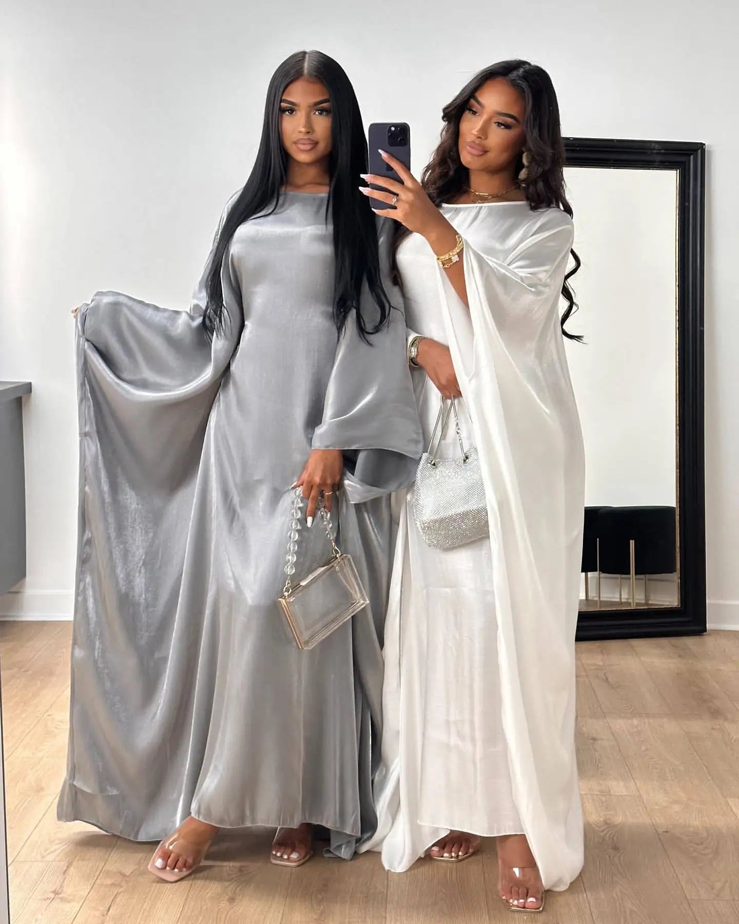 Eid Ramadan Batwing Butterfly Satin Abaya Dubai Luxury Muslim Kaftan Maxi Dress Women Kebaya Robe Caftan Marocain Femme Vestidos