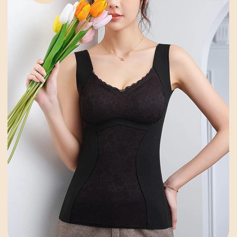 2pcs Woman Thermal Underwear Thermo Lingerie Winter Soft Warm Top Wear Thermo Vest Undershirt Intimate Lace with Bra Padded