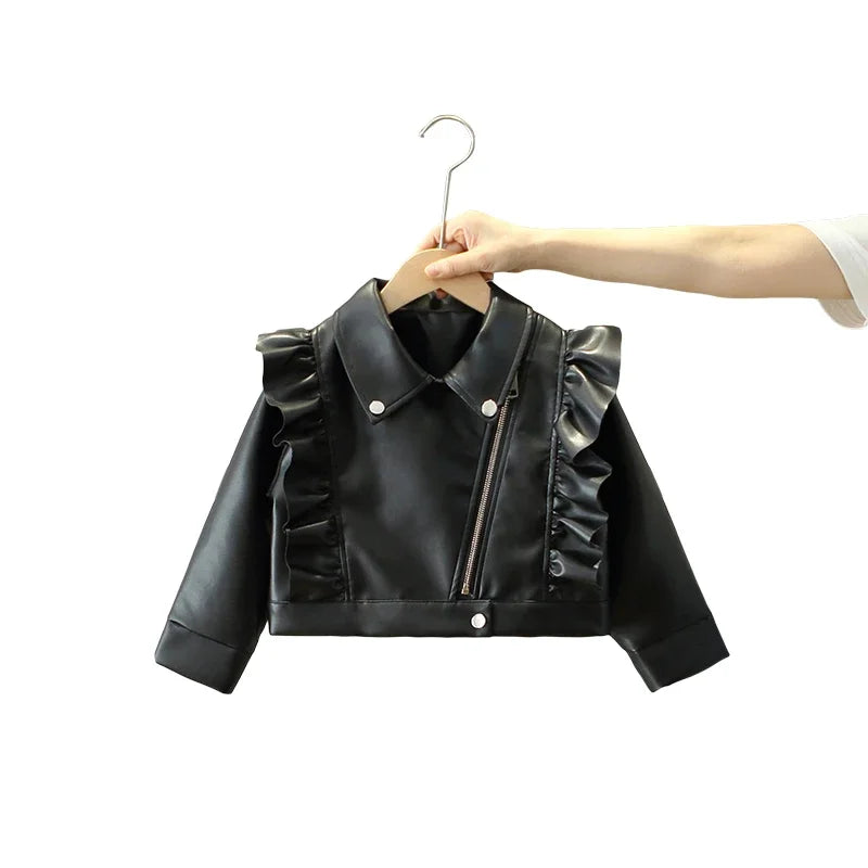 Girls Leather Jackets Children Kids Classics Handsome Pu Outerwear Teenager Zipper Fly Coats Spring Autumn 2025 New