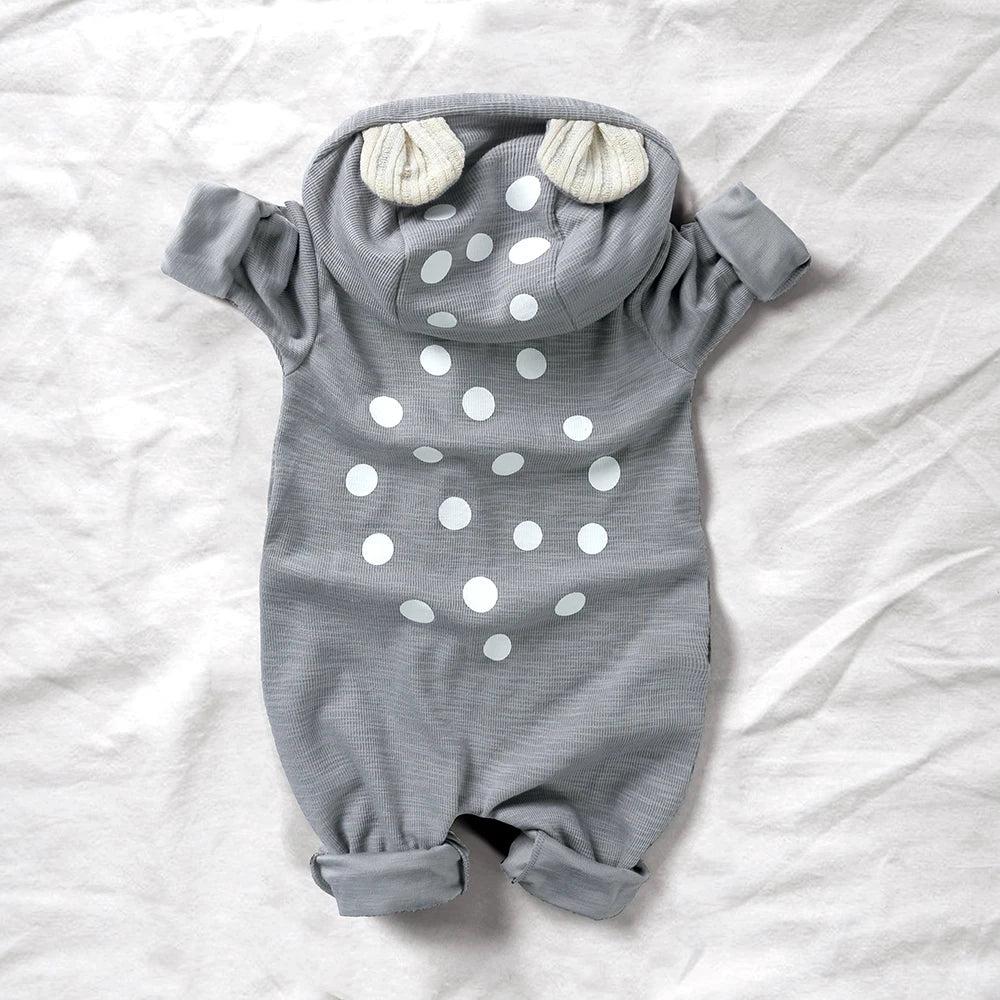 2025 Spring Autumn Cute Baby Romper Soild Cotton Deer Patches Hooded Clothes Newborn Boy Girl Onesie Infant Jumpsuit Outwear