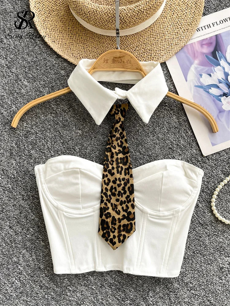 SINGREINY Female Retro Leopard Sensual Tank Tops Fashion Zipper Sheath Tank Top Women Halter Tie Streetwear Vintage Tank Tops