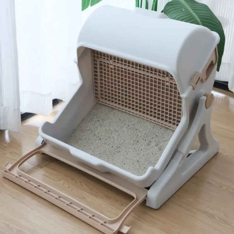 Semi-automatic Litter Box Anti-splash Oversize Semi-enclosed Cat Toilet Supplies Accessories Sandbox for Cat Hygienic Convenient