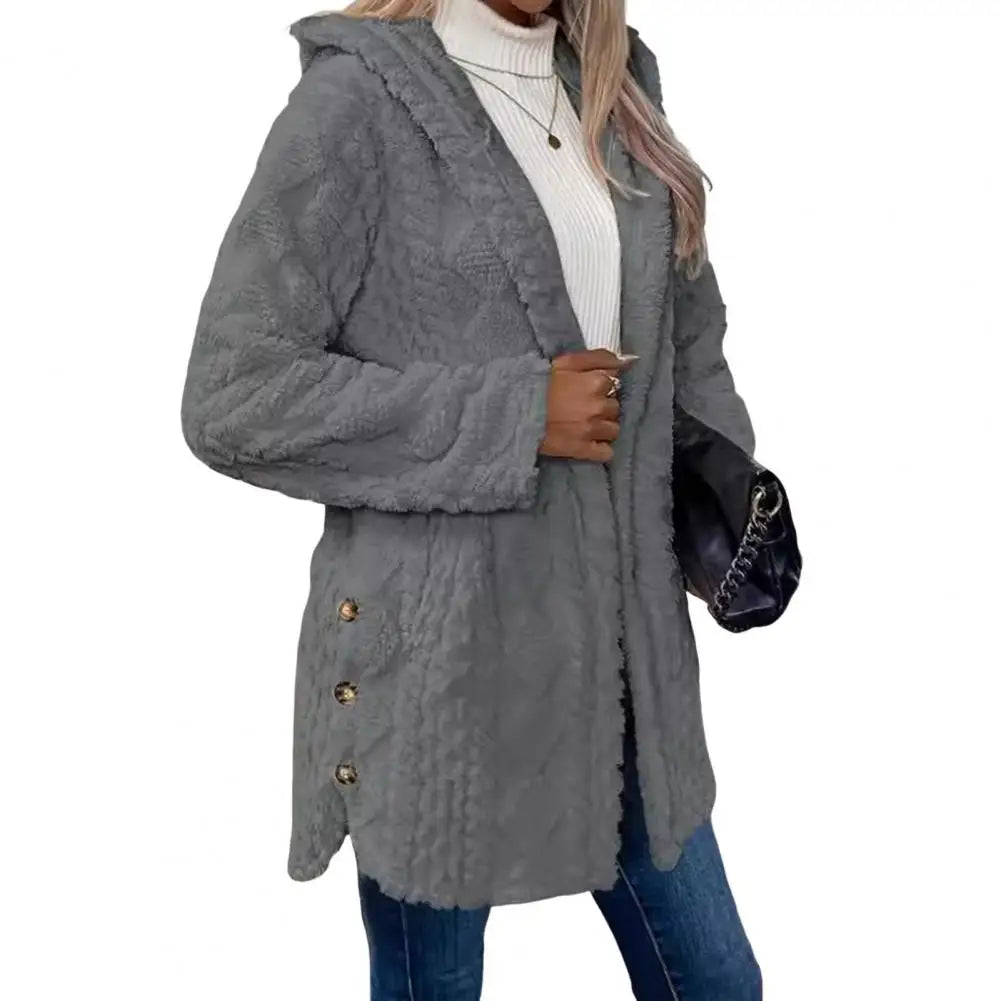 Hooded Plush Jacket Stylish Women's Hooded Cardigan Jacket for Fall Spring Casual Sporty Outerwear with Long Sleeves