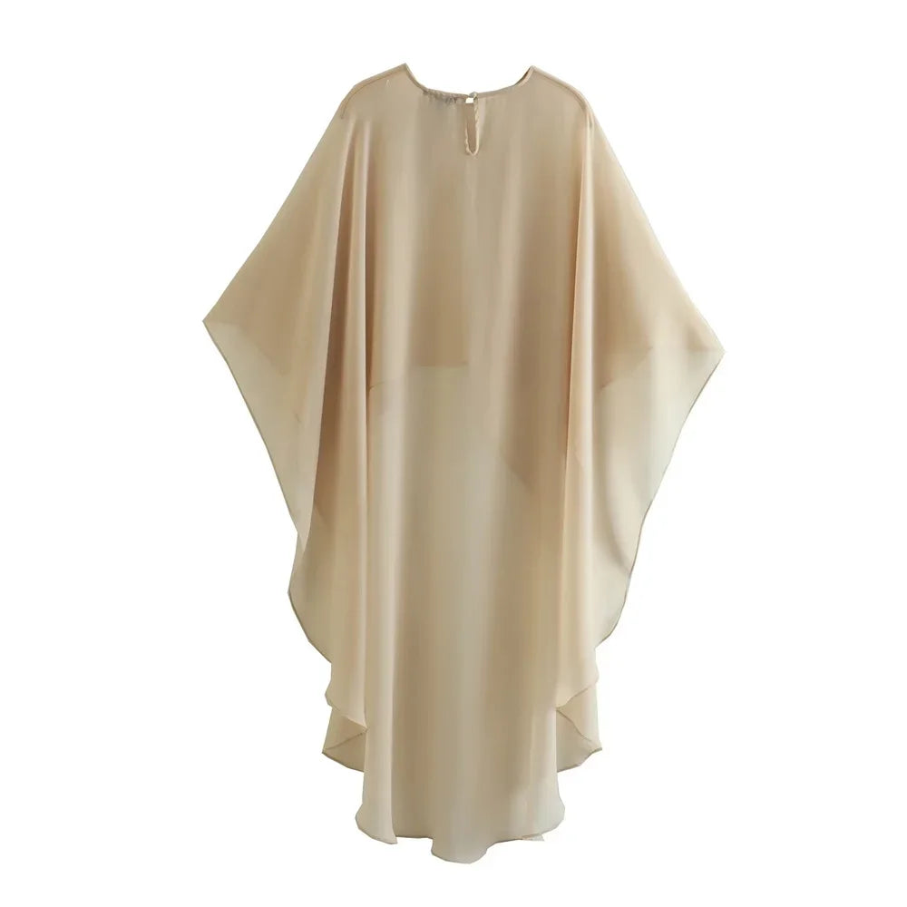 BWQ Summer New Women's Wear with Sunscreen Loose Round Neck Asymmetric Sheer Cloak Coat