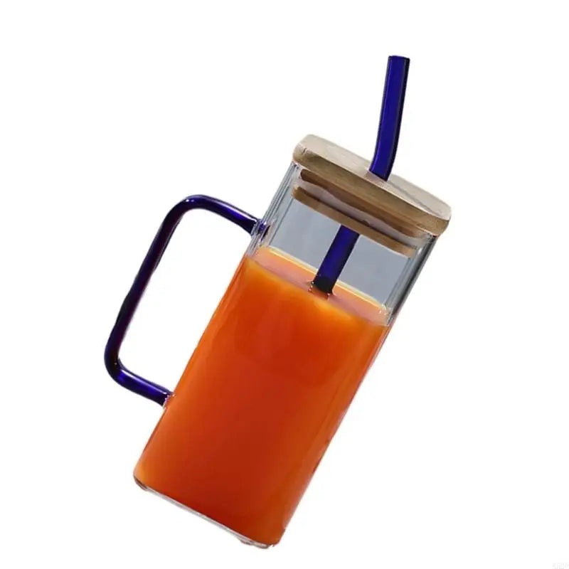 A52C Square Drinking Cup Creative Cocktails Glasses Colorful Handle Glass Cup for Coffee Milk Juice Heat Resistants Drinkware